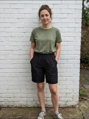 Old Navy Womens High Rise Straight Taper Linen Black Elastic-Waist Shorts